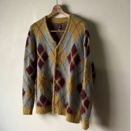 NEEDLES ニードルズ モヘアカーディガン ダイヤ柄 アーガイル マスタード/ボルドー/サックス　size XS メンズ  NEPENTHES ネペンテス 中古美品