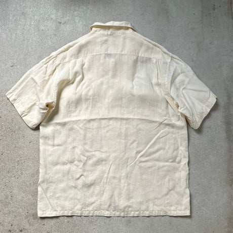 HEMISPHERES エミスフェール  80s90sヴィンテージ オープンカラー リネンシャツ ライトイエロー フレンチアイビー フレンチトラッド mensM 良品