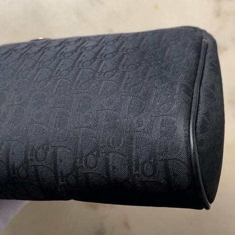Dior  オールド クリスチャン ディオール  トロッター レギュラーポーチ ブラック レザー/ファブリック ヴィンテージ  28cm