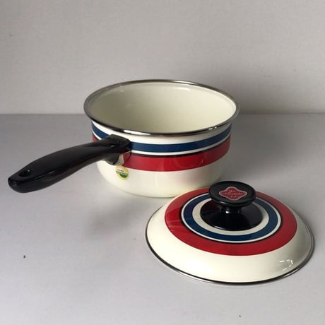 Noritake ノリタケ ヴィンテージ 琺瑯(ホーロー) 片手鍋  トリコカラー  ランダムストライプ   デッドストック 未使用品