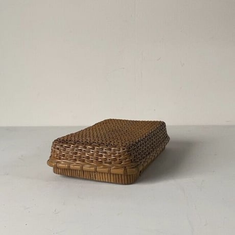 古い籐編みの平箱   茶道具 ペンケース 道具箱 古道具 古民藝 工芸品 ヴィンテージクラフト