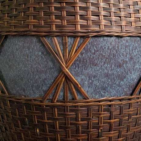 竹編みの古い火鉢 29cm 海鼠釉 古甕 メダカ鉢 睡蓮鉢 水栽培 ビオトープ  ガーデニング