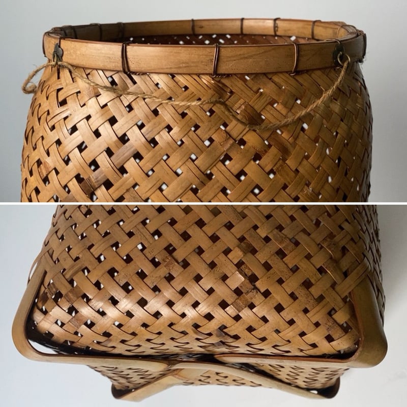 古い竹編みの魚籠(ビク) 竹工芸 ヘラ立て 花器 鉢受け 屑籠