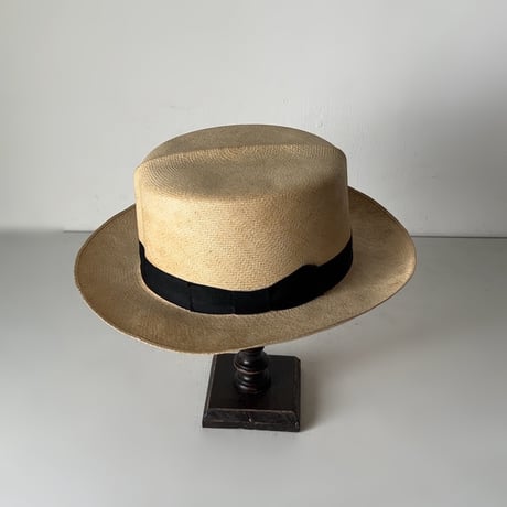 SAKAMOTO HATTER  坂本高級紳士帽子専門店  ヴィンテージ パナマハット レディース 頭周約55cm 編み帽子 昭和期 保存箱有