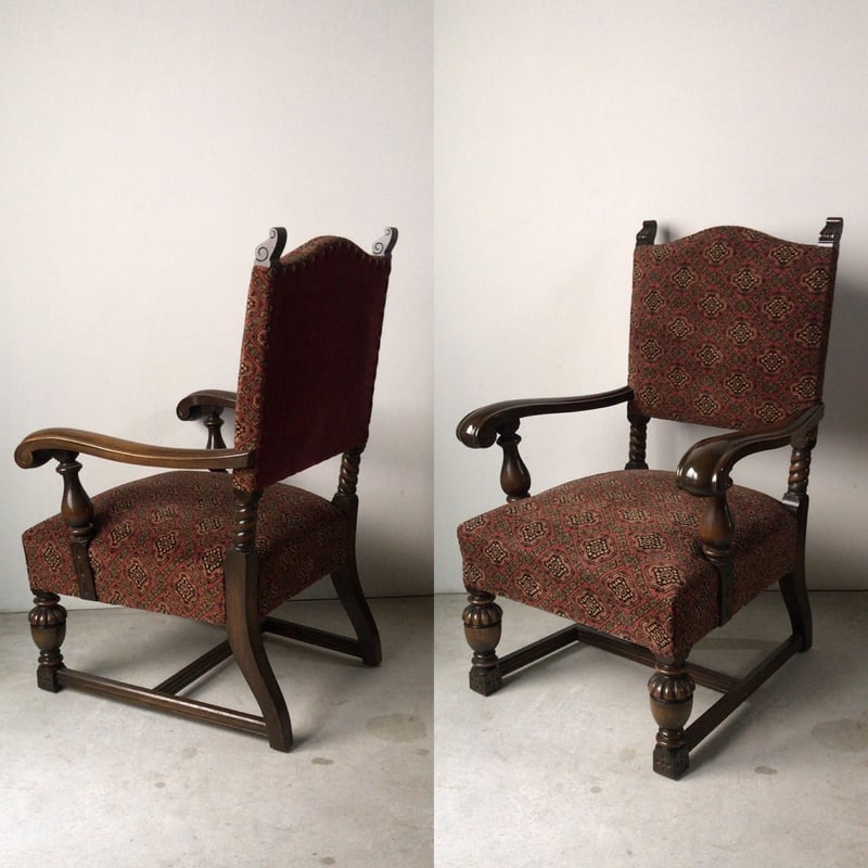 アンティーク アーム付 ハイバックチェア 洋館で保管されていた古い