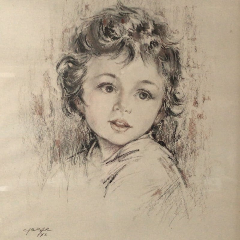 少女人物画 パステル・水彩 額 木製無垢材 デザイン・コンデ