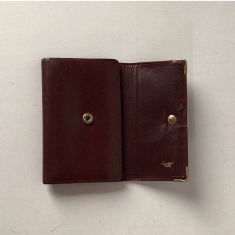 Cartier カルティエ  マストライン 三つ折りコンパクト財布  ウォレット　レザー  ボルドー がま口タイプ  ヴィンテージ