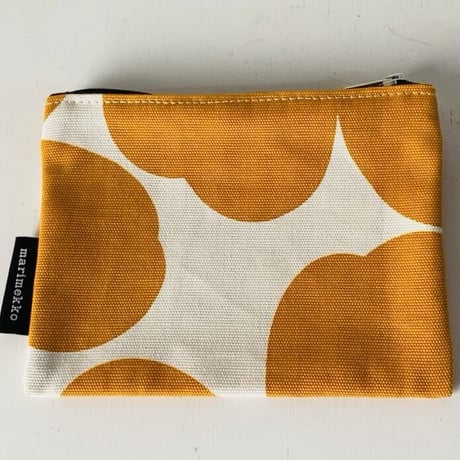marimekko  マリメッコ  ウニッコ  マチ無しポーチ 21cm  ダークイエロー/白  好配色 好柄 好サイズ  山吹色 マンゴー 中古美品