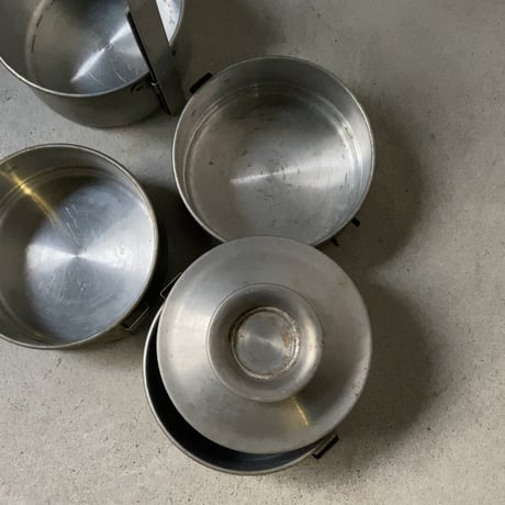 ヴィンテージ アルミ製 4段 容器 鍋 昭和期 入子 4セット 4段重箱  trademark刻印
