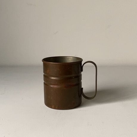 ヴィンテージ銅マグ  メーカー不明  2本ライン  ヤケ感お色目良好  コッパーマグカップ  アイスコーヒー ビアマグ