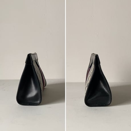 GUCCI PARFUMS  グッチパフューム オールドグッチ  コーティングGGキャンバス/レザー シェリーライン 紺赤  23cm 小型  ヴィンテージ コスメ ポーチ 化粧ポーチ
