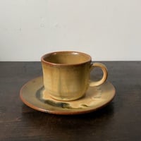 昭和期コーヒーカップ&ソーサー6客セット 窯元不明 黄釉 民藝 傷無し完品