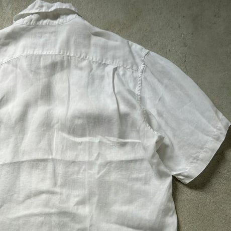 Harriss paris ハリス パリス  80s90sヴィンテージ オープンカラー リネンシャツ ホワイト フレンチアイビー フレンチトラッド mens40 良品