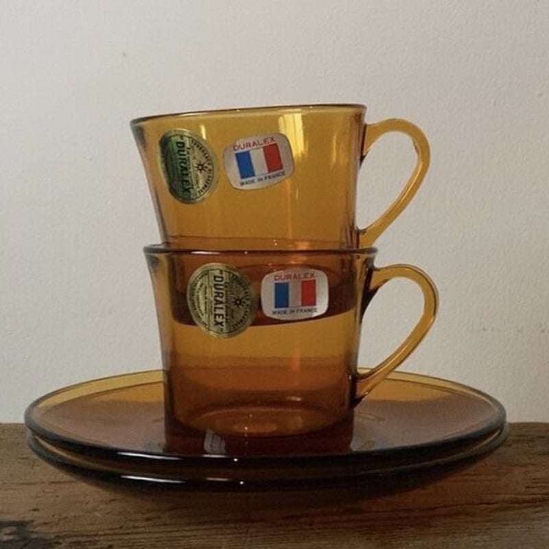 カップソーサーのカゴ　ヴィンテージ DURALEX - Alcopal フランス ヴィンテージティーカップ 8カップ