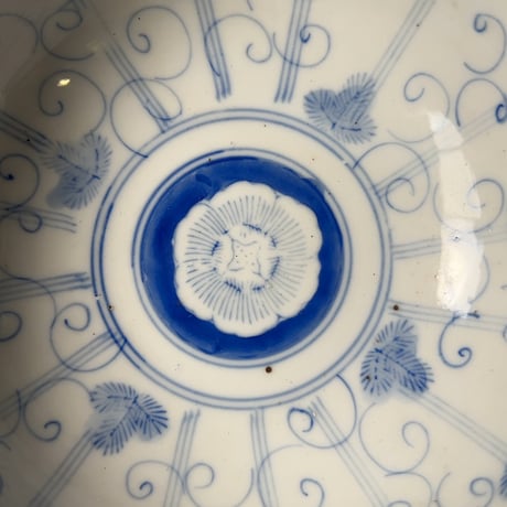 明治期 古い染付の入れ子鉢 (3鉢) アサガオ 蔓 絵  薄色  完品