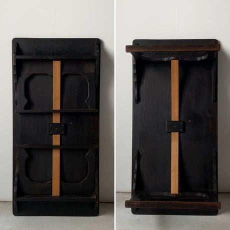 古い二月堂 食堂机  黒漆じゃない木目天板 珍品 希少  座卓 バネ板式折畳みローテーブル ヴィンテージ 古ネジ 良品