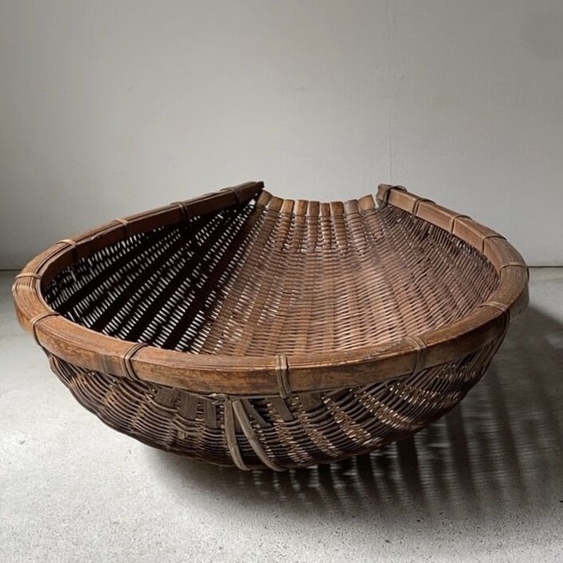 大きい古片口ざる 横幅約49cm 装飾 素材 作り エイジング…良好の