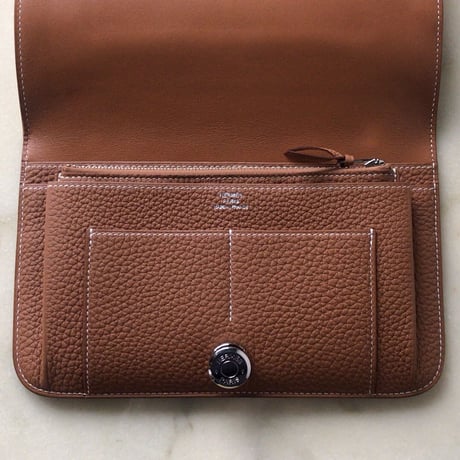 HERMES エルメス ドゴンデュオ(GM)  トゴ  ゴールド  シルバー金具  D刻印(2019年製) 財布 ウォレット 中古極美品