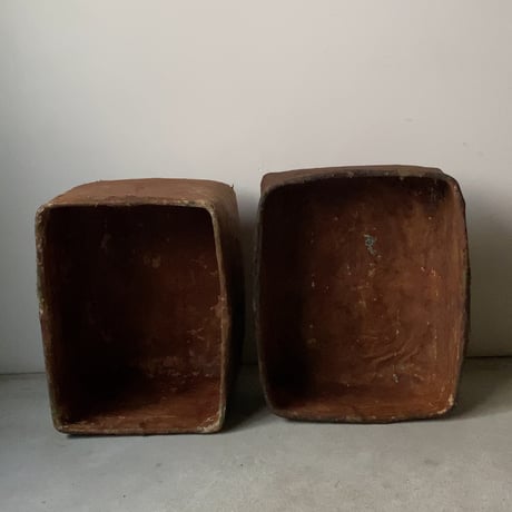 一閑張り 丸みを帯びた四角い蓋付きの箱  古い紙貼りの箱 竹編み 柿渋 道具箱 昭和期 戦前 古道具