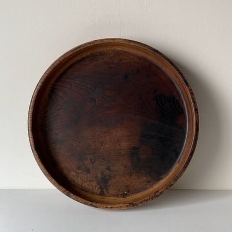 欅  くり抜き 丸盆  木製  無垢材  33.5cm  木のお盆  トレー  木工品 工芸品  美エイジング  ヴィンテージフォークアート  アンティークキッチンツール