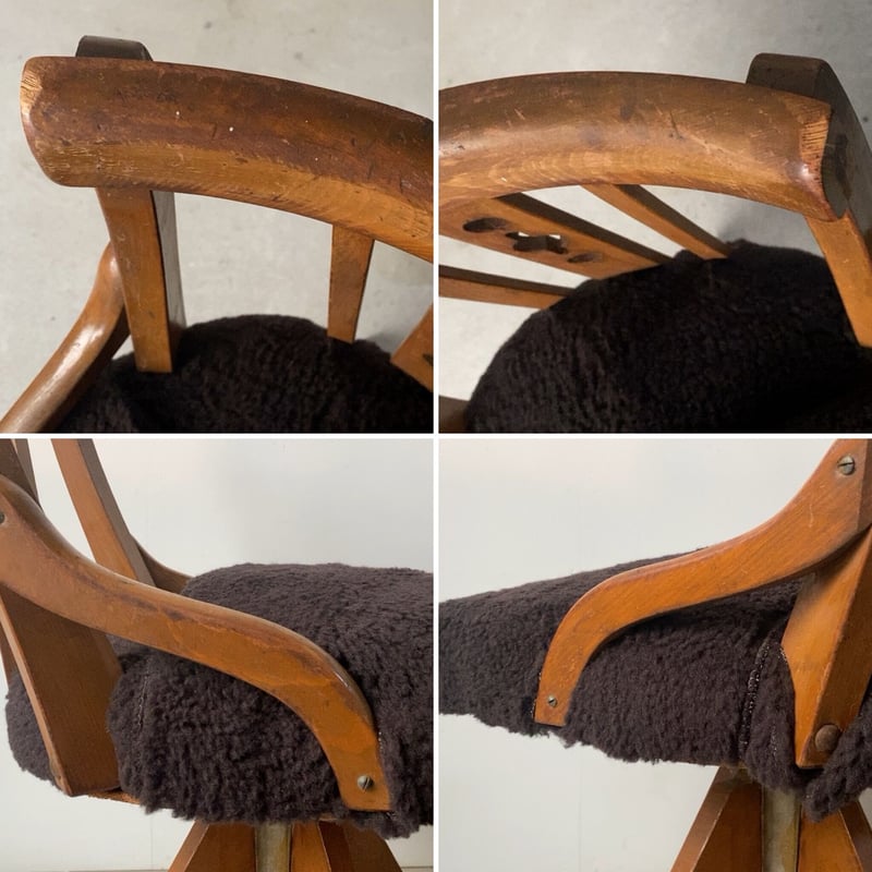 アンティーク 木製ドクターチェア 古い回転椅子 ブラック 木製無垢材