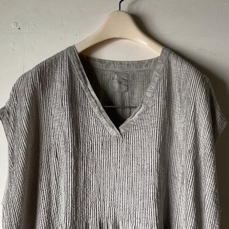 maison de soil メゾンドソイル 80番手オーガニックボイルストライプ素材を使用したHANDDYE(手染め)シリーズピンタック ドレス ワンピース  size 2  中古美品