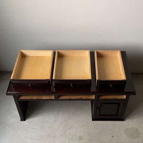 北海道民芸家具  樺材無垢  引出し文机  幅約95cm 座卓 ローデスク ローテーブル ミニテーブル 小机 日本製 民藝家具 HM420