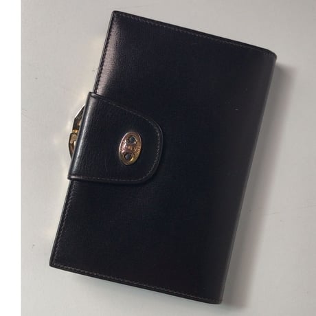 CELINE セリーヌ ガマ口 コンパクト財布 マカダム カーフレザー  ブラック  オールド ヴィンテージウォレット　中古極美品