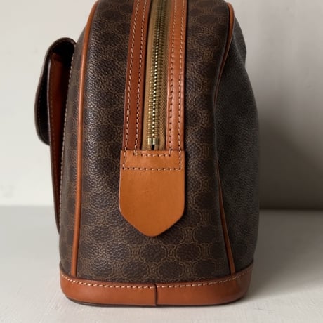CELINE オールドセリーヌ トリオンフ(マカダム) 総柄  ハンドバッグ 半円型 ハーフムーン ミニボストン フラップポケット ゴールド金具 ヴィンテージセリーヌ 中古極美品