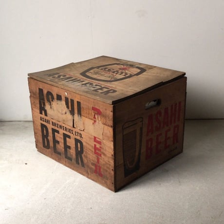 ASAHI BEER アサヒビール  アンティーク木箱 S48和紙付  蓋付き  ヴィンテージビアボックス  美品