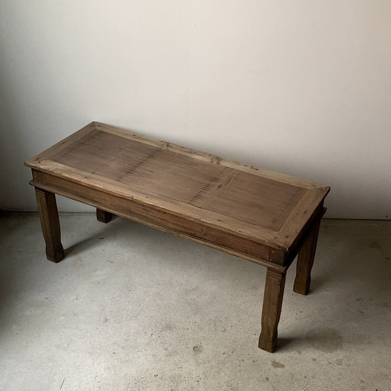 古い木製ベンチ 無垢材＋竹格子 留め継加工 長椅子 縁台 夕涼み グッド