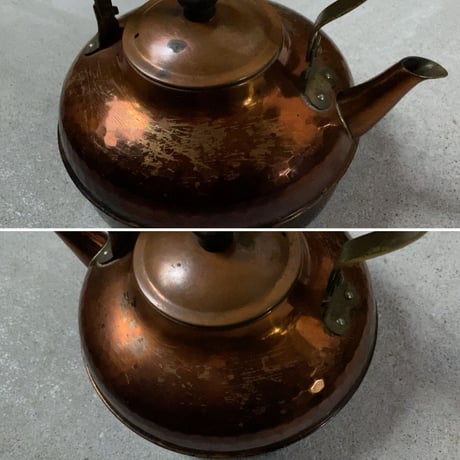 ヴィンテージ純銅ケトル copper100 コッパー100  銅やかん 木製無垢持ち手と摘み 褐色銅素地 中古良品