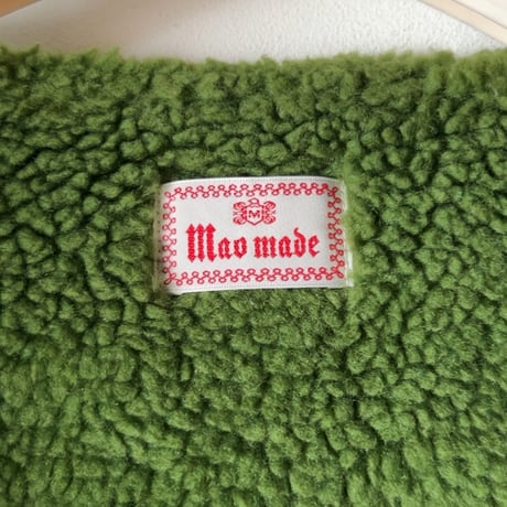 mao made  マオメイド  モックネックノーカラーボアジャケット  もこもこ いつものモックネックジャケット ピスタチオグリーン　中古良品