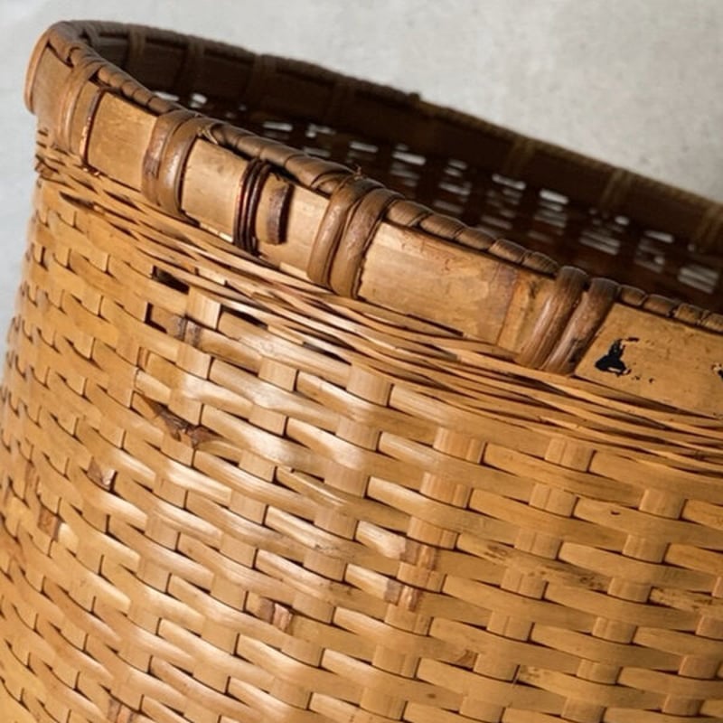 古い竹編みの屑籠(ダストボックス) 技あり丁寧な編み技術 日本の工芸品