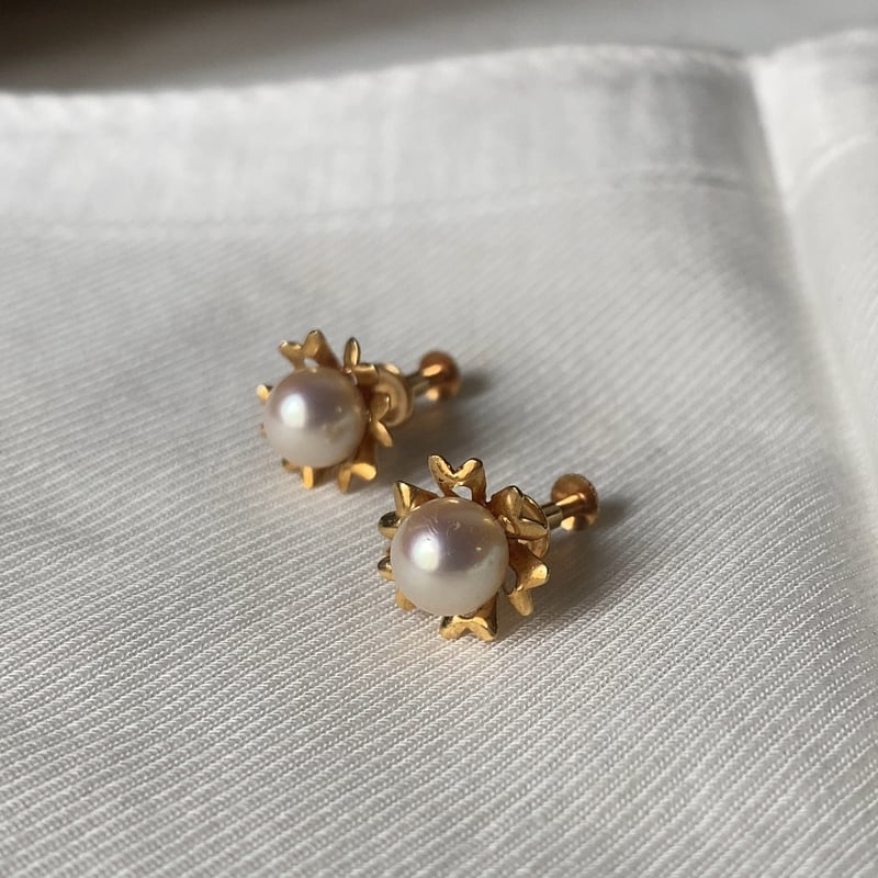 K18YG パール イヤリング フラワーモチーフ ヴィンテージジュエリー 本  