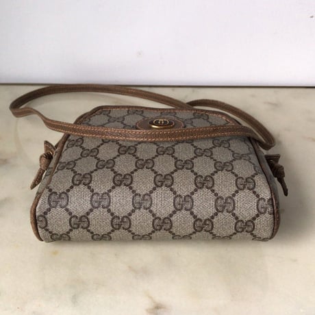 GUCCI グッチ オールドグッチ GGプラス コーティングキャンバス ポシェット ミニショルダー バッグ ブラウン ヴィンテージ 中古美品