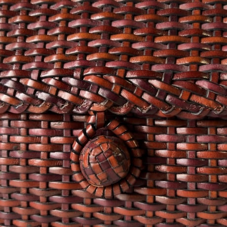 70s VINTAGE bag  OFFEL paris  オフィール パリス　レザー総編みハンドバッグ ケリー型 イントレチャート ブラウン クルミボタン 本革 革編み 中古良品