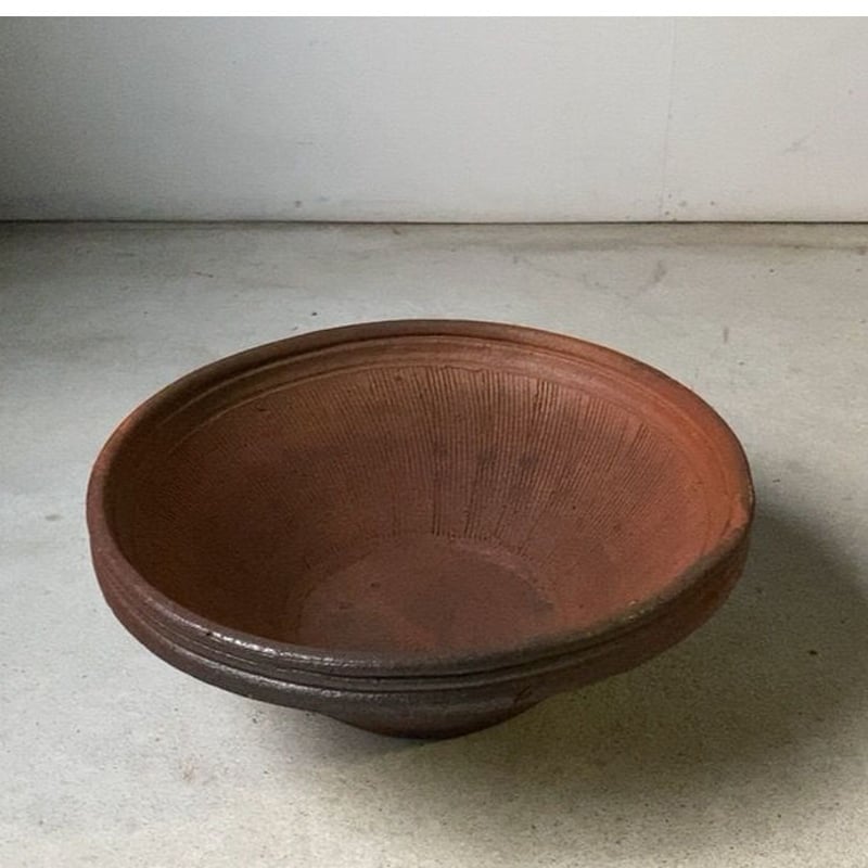 古い大すり鉢 37cm 赤土 土器のような大鉢 メダカ鉢 金魚鉢