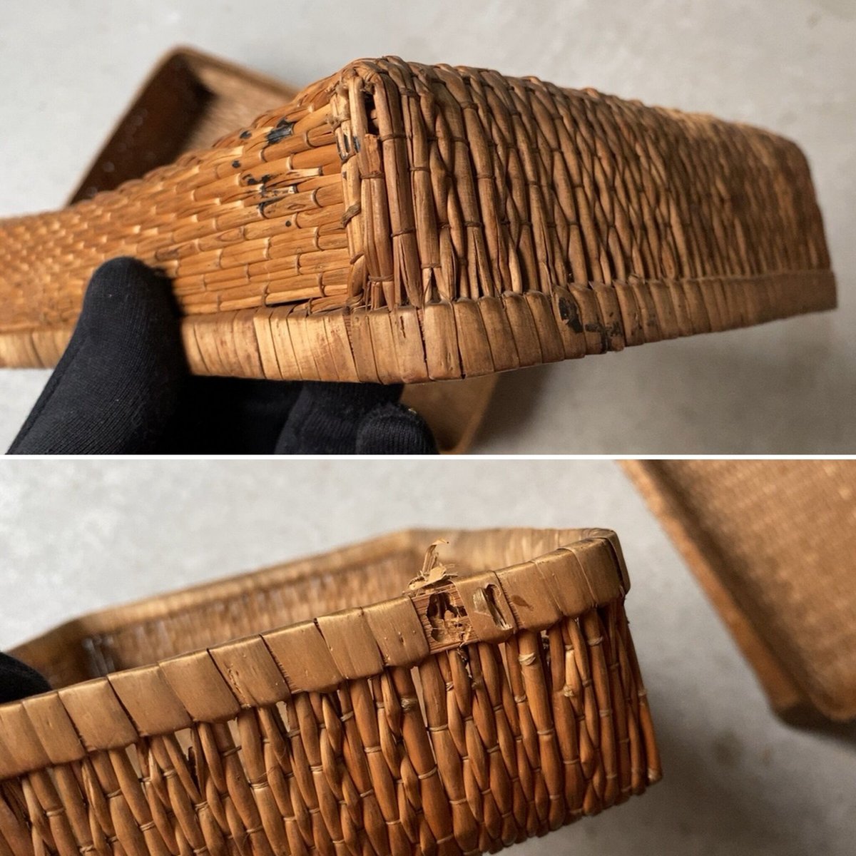 小さな柳行李 28cm 古い文庫行李 飯行李 平箱 小箱 ヴィンテージ