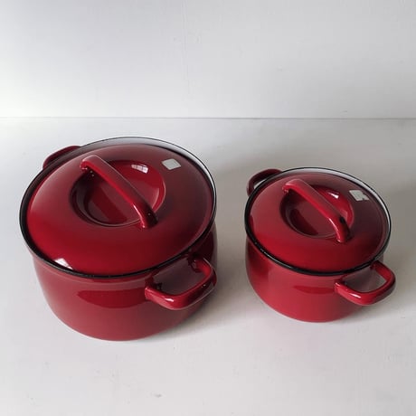 EVER WARE エバーウェア  1970～1980年代製 ヴィンテージ ホーロー両手鍋 18cm＆24cm  琺瑯 調理器具 ダークレッド
