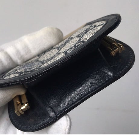 GUCCI グッチ オールドグッチ コーティングGGキャンバス/レザー ガマ口  コインケース  ネイビー ヴィンテージ 中古美品