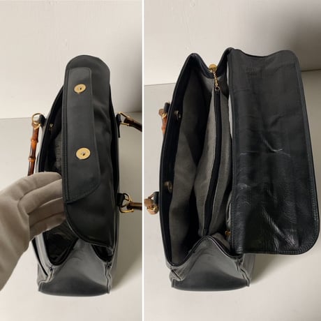 GUCCI オールドグッチ  バンブーレザーバッグ 2wayショルダー付き トートバッグ ハンドバッグ ブラックスムースレザー/ゴールド金具 70s80s ヴィンテージグッチ