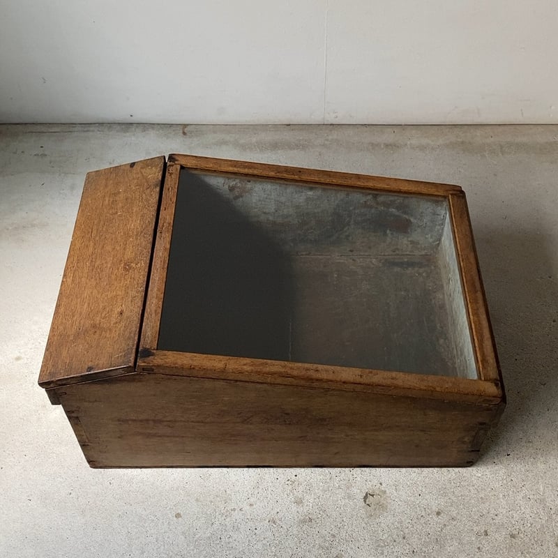 1940-1950s 木製ブリキ内張のガラスケース 米屋ショーケース 茶葉