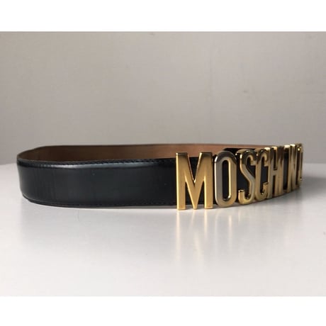 MOSCHINO  モスキーノ    ヴィンテージ  ムーブ ロゴ プレート  レザーベルト  ブラック/ゴールド  made in Italy 中古品