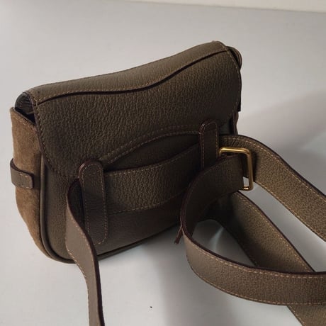 GUCCI グッチ オールドグッチ  サドル型  レザー /スエード ウエストポーチ グレージュ/ベージュ ヴィンテージ 中古美品