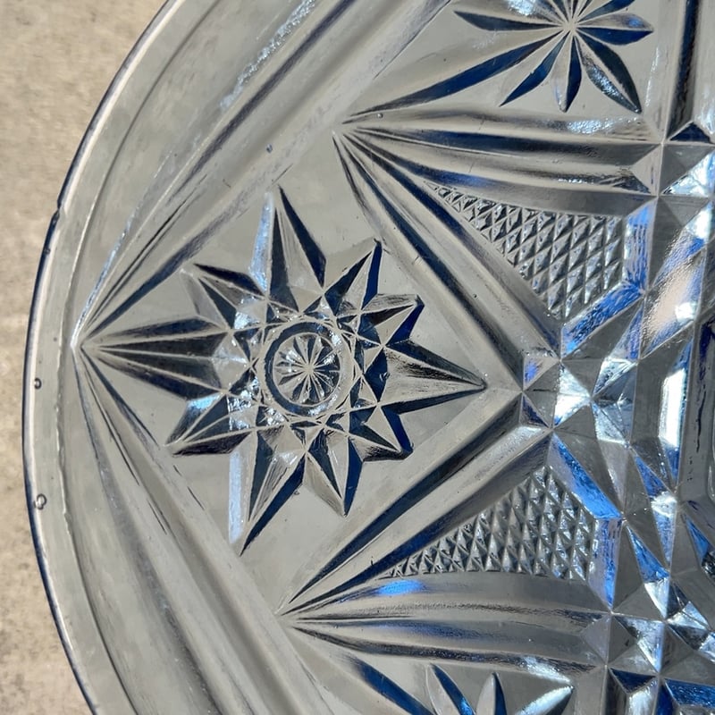 アンティークプレスガラス デザートプレート 大皿 幅約20cm デザート皿