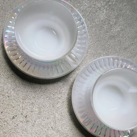 HEAT PROOF USA  フェデラル社製  オーロラミルクガラス カップ＆ソーサー 2客セット アメリカ製 1970s 完品範疇