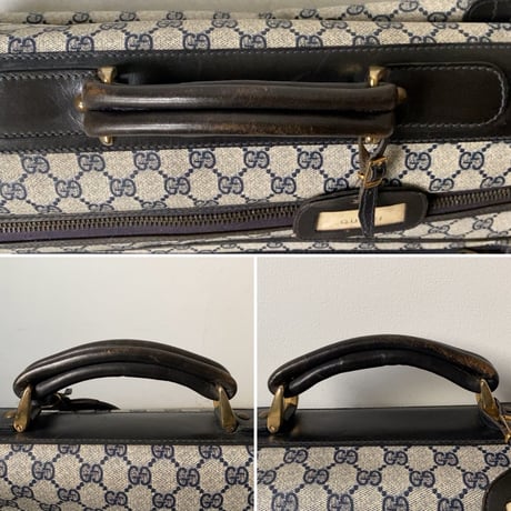 GUCCI オールドグッチ テニスラケット収納付 スポーツバッグ  GGコーティングキャンバス/レザー  ネイビー  ヴィンテージ グッチ テニスバッグ レアアイテム 希少珍品 中古美品