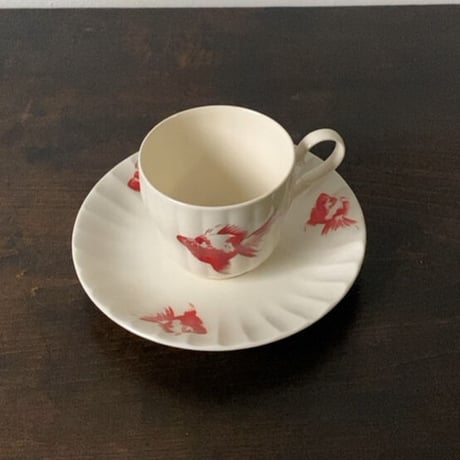 古作 金魚柄 コーヒーカップ＆ソーサー 6客セットデッドストック  昭和中期 戦後　箱有  完品