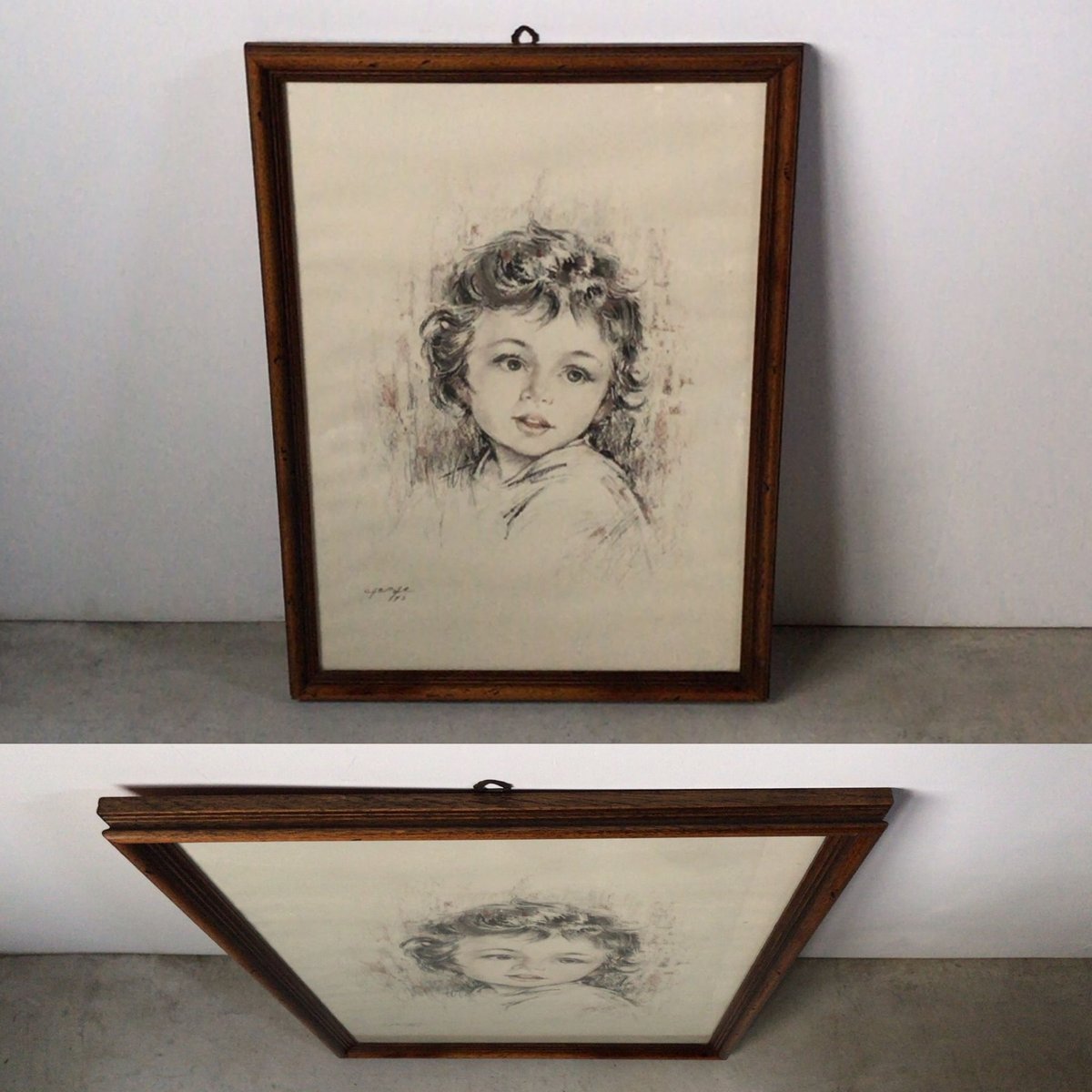 アンティークパステル画 少女の肖像画 アンティークパステル画 少女